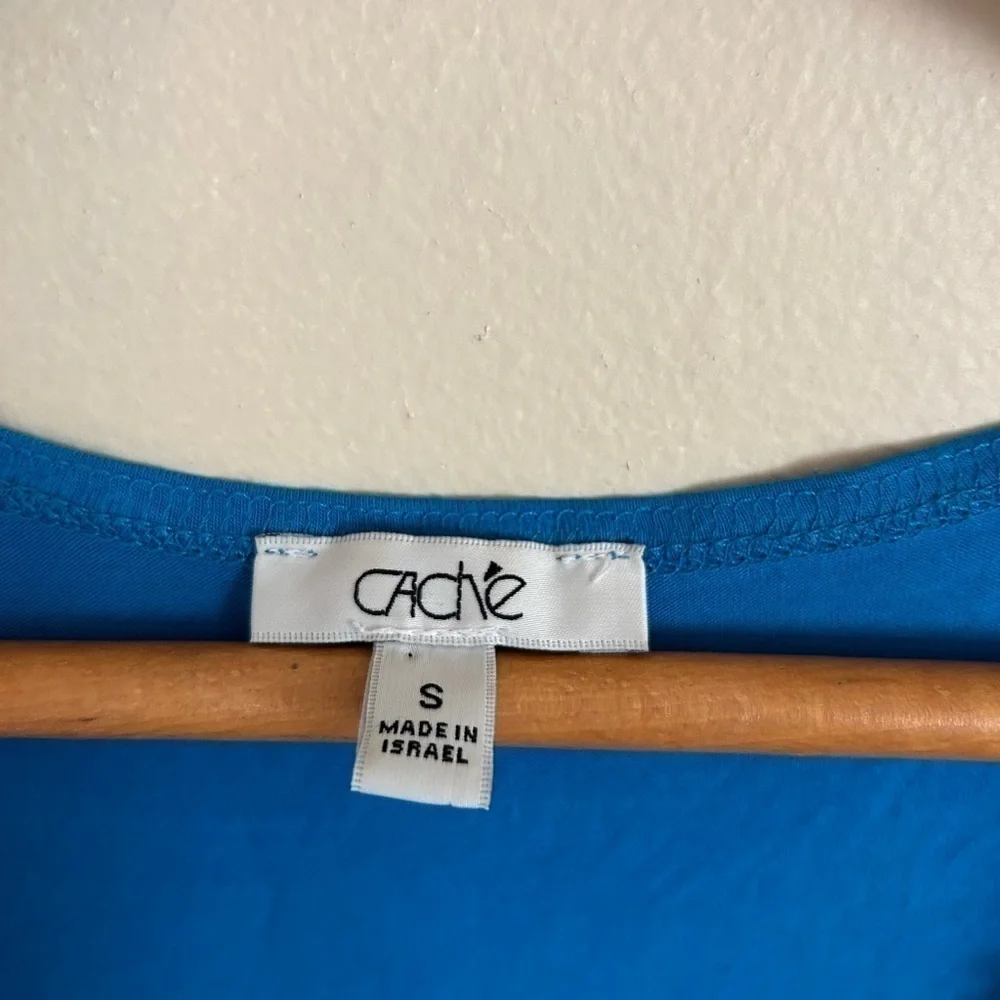 VTG Y2k CACHÉ micro S Smocked neck Tank Top‎ Blouse Blue Babydoll Gilmore girl